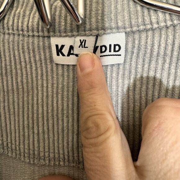 KATYdid XL Neutral Corduroy Distressed Woman’s Shacket Button Up Grey Raw Hem - Picture 3 of 8